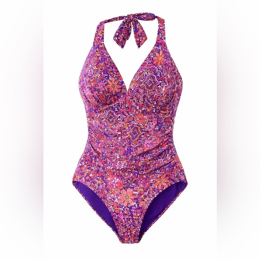 Lauren Ralph Lauren Paisley Halter One-Piece Swimsuit Purple Size 8